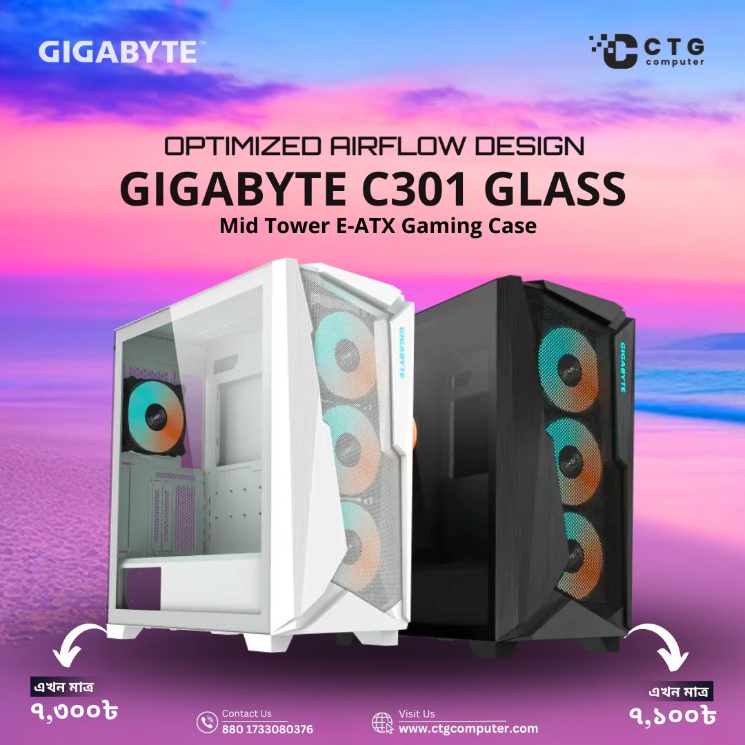 GIGABYTE C301 GLASS WHITE Mid Tower E-ATX Gaming Case