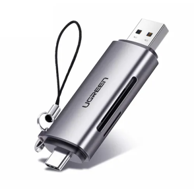 Ugreen USB Type-C & USB Male to SD/TF USB 3.0 & Type-C Gray Card Reader # 50706-CM185 (OTG)