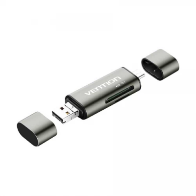 Vention USB Type-C, Micro USB & USB Male to SD/TF Gray Card Reader #CCJH0